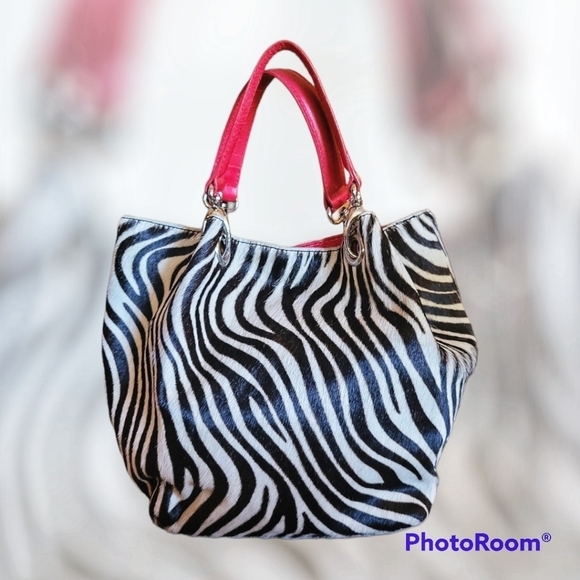Maurizio TAIUTI 1990s Punk Leather Zebra Print Bucket Mobwife Tote Bag - Picture 1 of 8